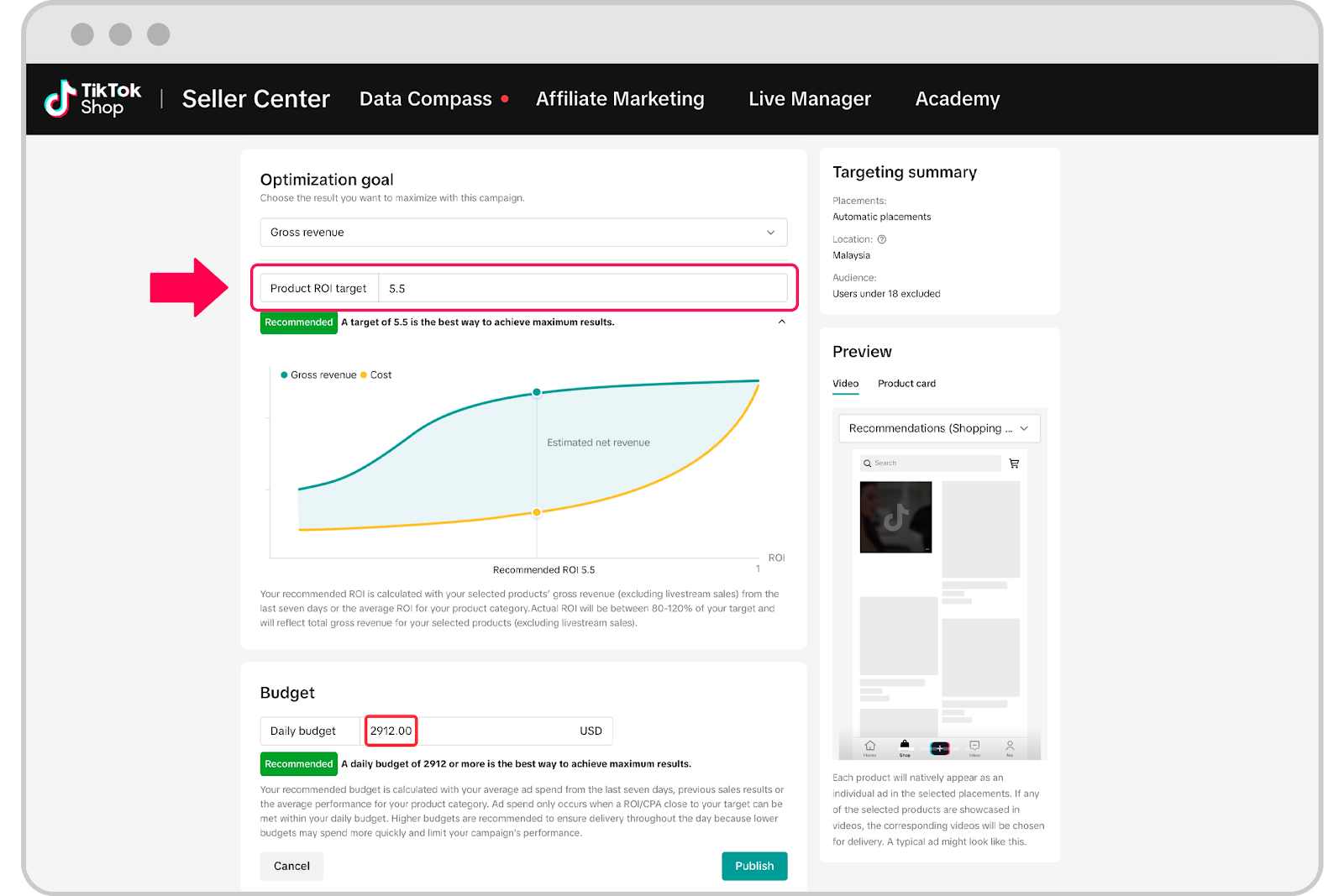 Product GMV Max-Product ROI Target